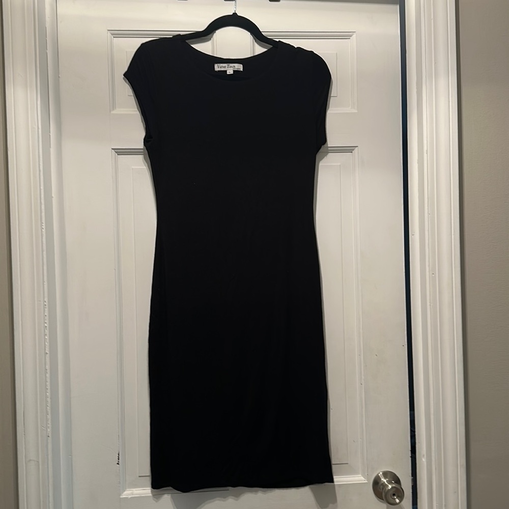 Black shift dress - soft cotton - size L